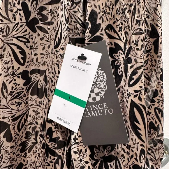 Vince Camuto tan black Floral V-Neck Blouse - Picture 2 of 4